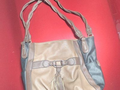 Multi-tone Brown & Black Faux Leather Hobo Bag with Tassel Accent