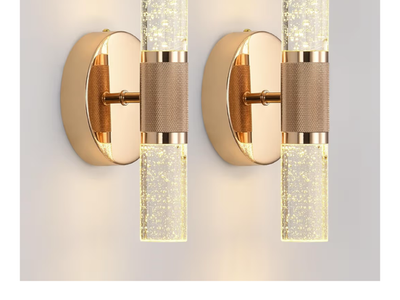 SHYIFOO Gold Crystal Wall Sconces Set of 2, 10W LED Bubble Glass Bathroom Vanity Lights — New