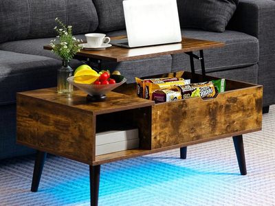 Coffee Table with USB Type-C Charging Station, LED Lights and Power Outlet, Multifunctional Table with Hidden Compartment for