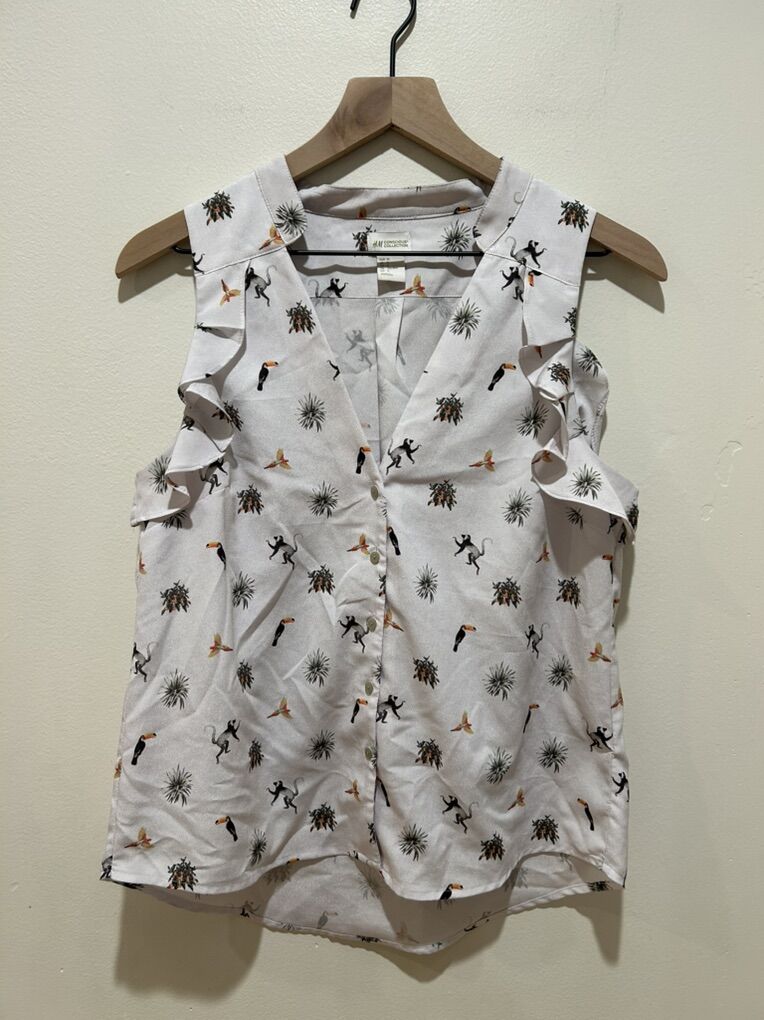 H&M Conscious Collection White Jungle Blouse Top