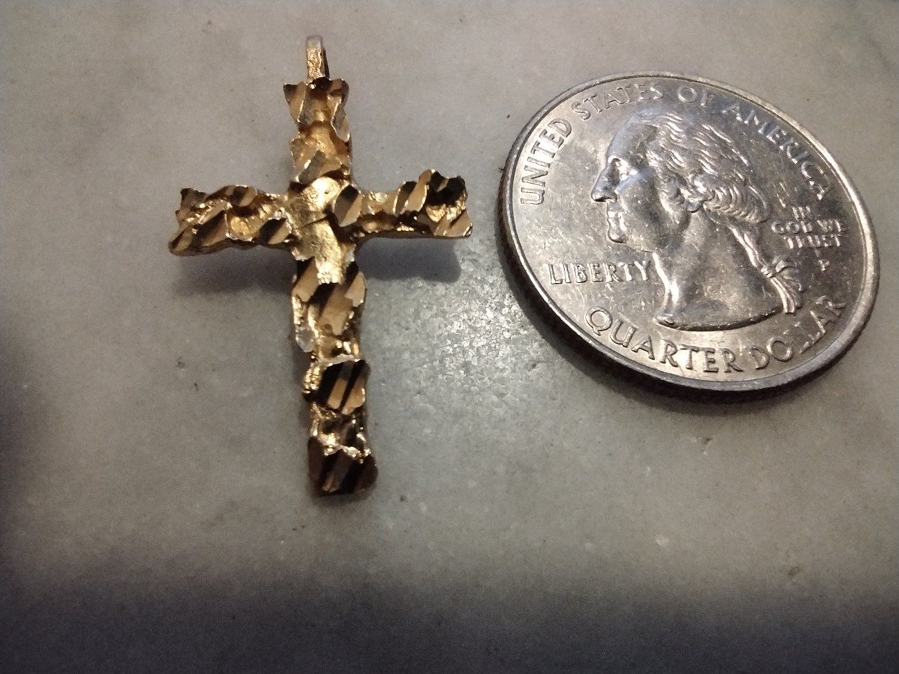 14k Gold Nugget Cross Pendant