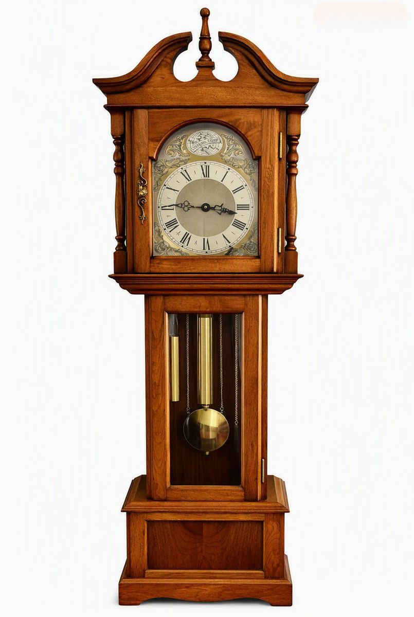 A Antique Vintage Wooden Grandmother Clock with Glass Door and Brass Pendulum