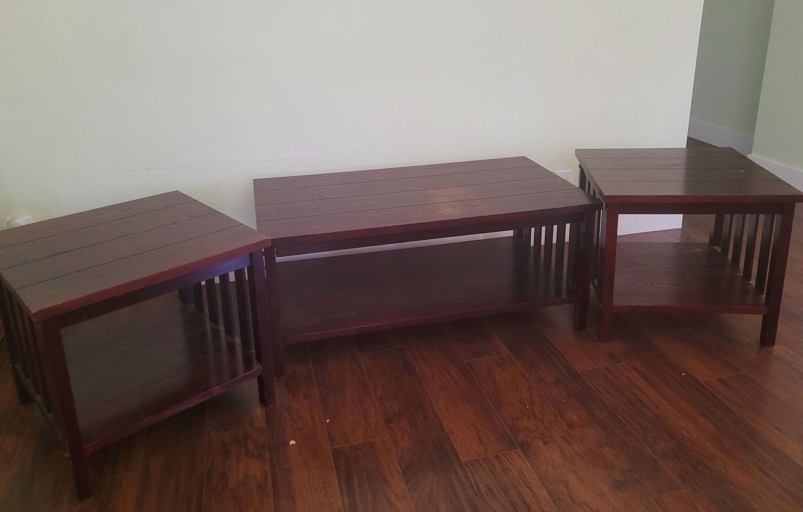 Mission Style Coffee Table & 2 End Tables - Dark Wood, Slat Design
