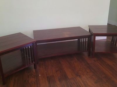 Mission Style Coffee Table & 2 End Tables - Dark Wood, Slat Design