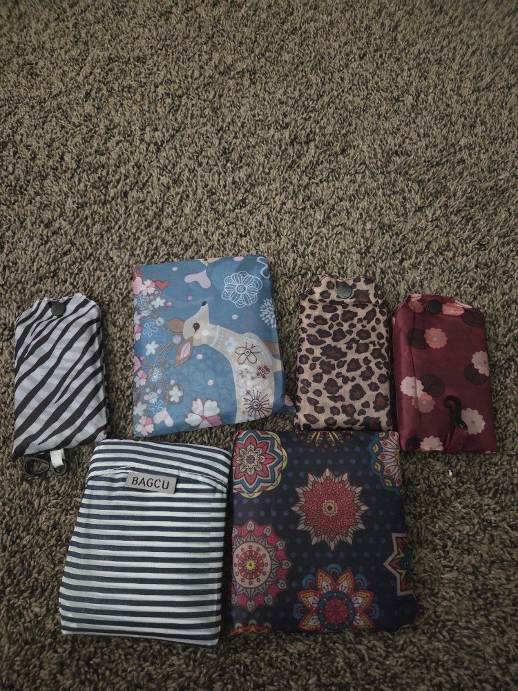BAGGU Reusable Shopping Bags - Set of 6 Assorted Prints, Eco-Friendly, Foldable