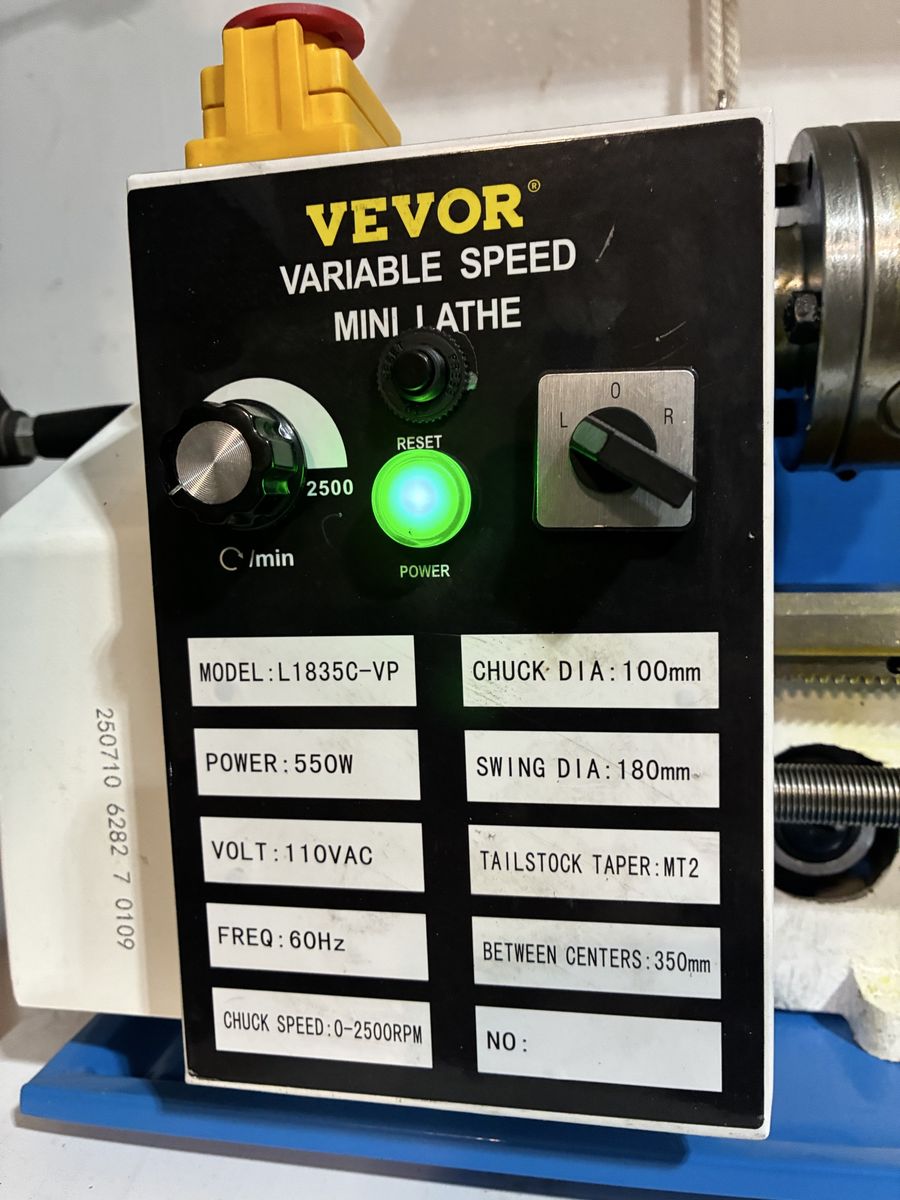 Vevor L1835C-VP Variable Speed Mini Metal Lathe - 100mm Chuck, 350mm Between Centers