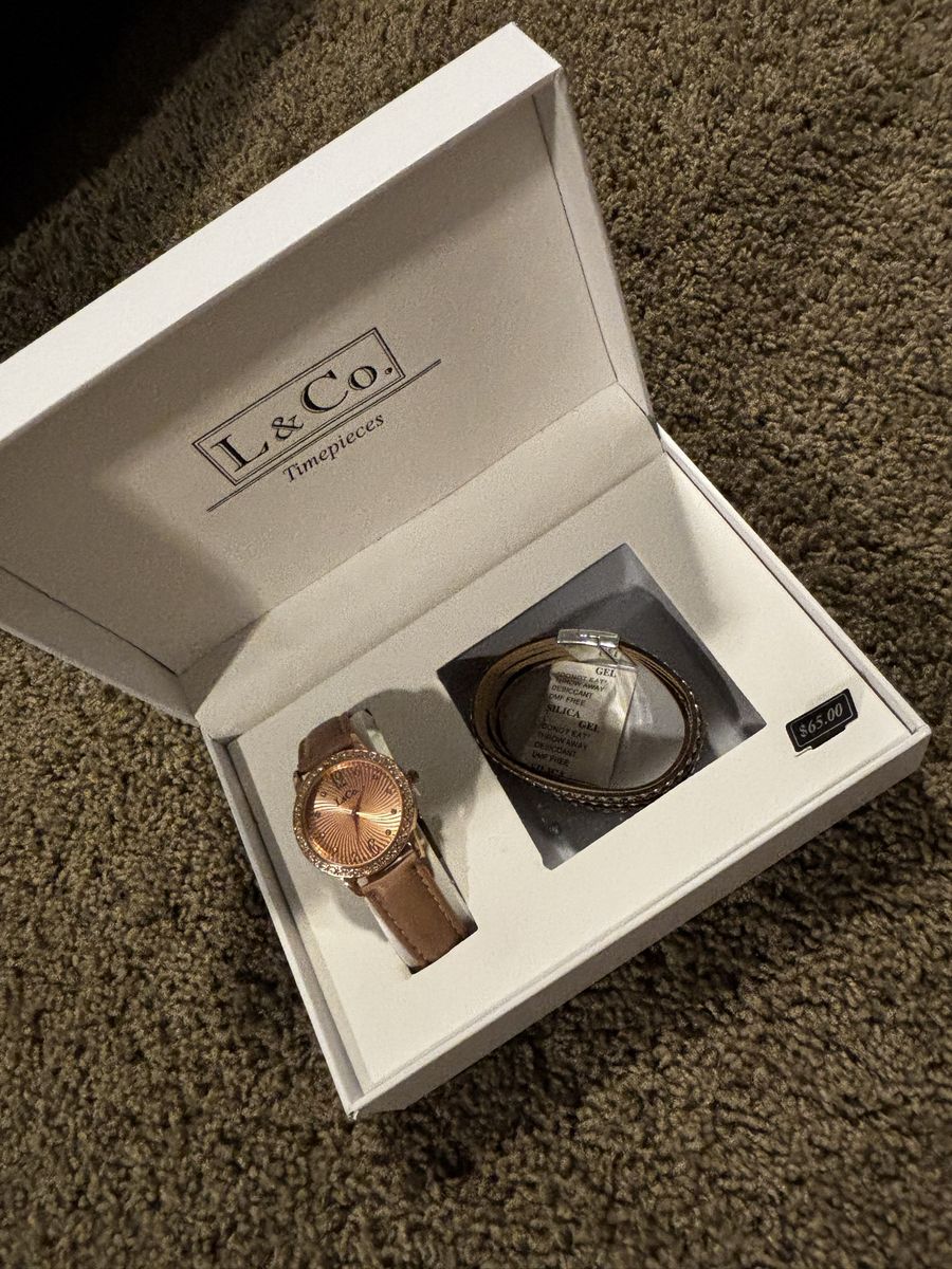 L & Co. Timepieces Rose Gold Tone Watch & Bracelet Set - New in Box, Women's Fashion