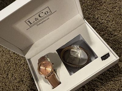 L & Co. Timepieces Rose Gold Tone Watch & Bracelet Set - New in Box, Women's Fashion