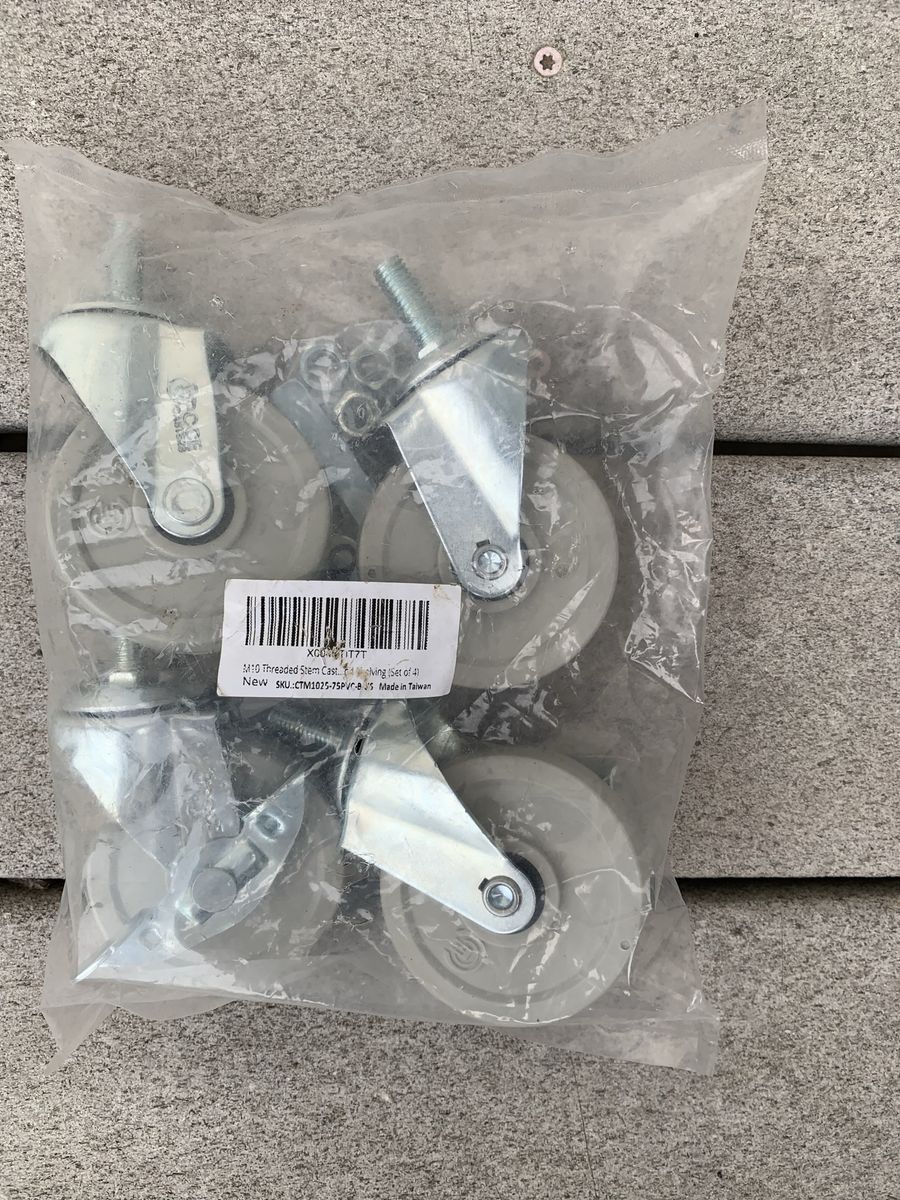 M10 Threaded Stem Caster Wheels - Set of 4 Swivel Casters with Hardware