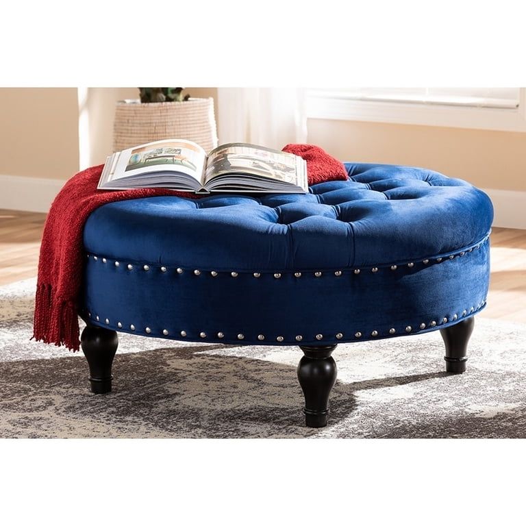Royal Blue Velvet Ottoman with Upgraded Legs