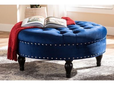 Royal Blue Velvet Ottoman with Upgraded Legs