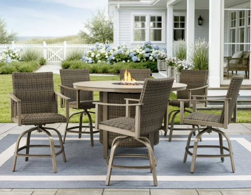 Hampton High Dining Set w/ Fire Table 7 PC - NEW