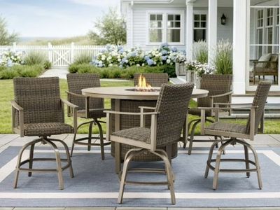 Hampton High Dining Set w/ Fire Table 7 PC - NEW