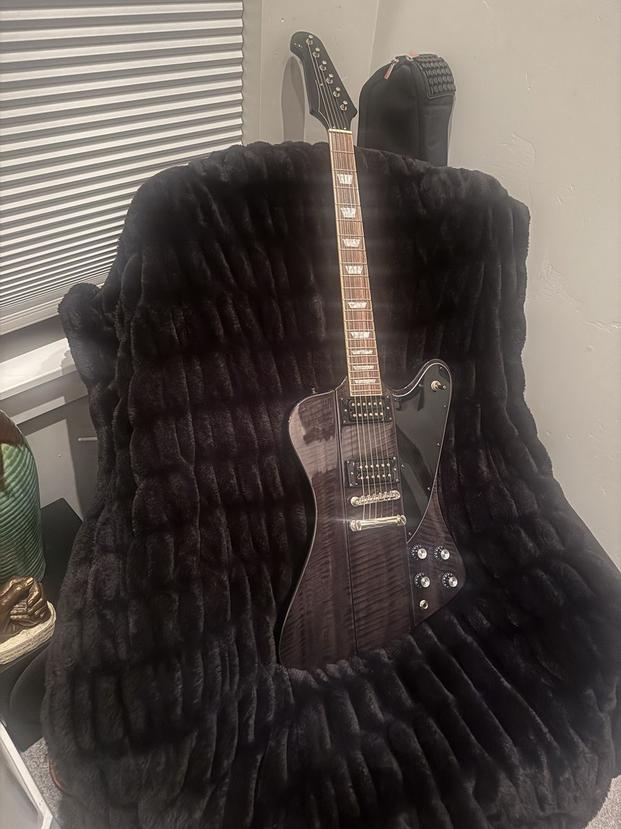 Slash Firebird-style Electric Guitar, Black Flamed Maple Top, Humbucker Pickups