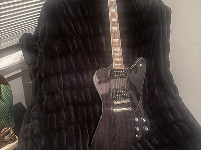 Slash Firebird-style Electric Guitar, Black Flamed Maple Top, Humbucker Pickups