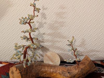 Gemstone Tree Copper Wire Sculpture Lamp on Wood