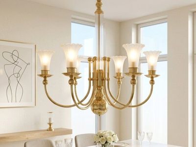 Vintage Brass + Glass Six Light Chandelier