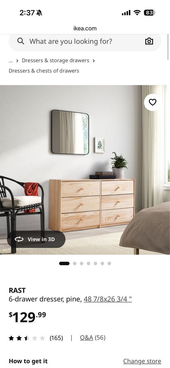 IKEA RAST 6-Drawer Pine Dresser - 48 7/8 x 26 3/4 inches, Wood Knobs, Excellent Condition