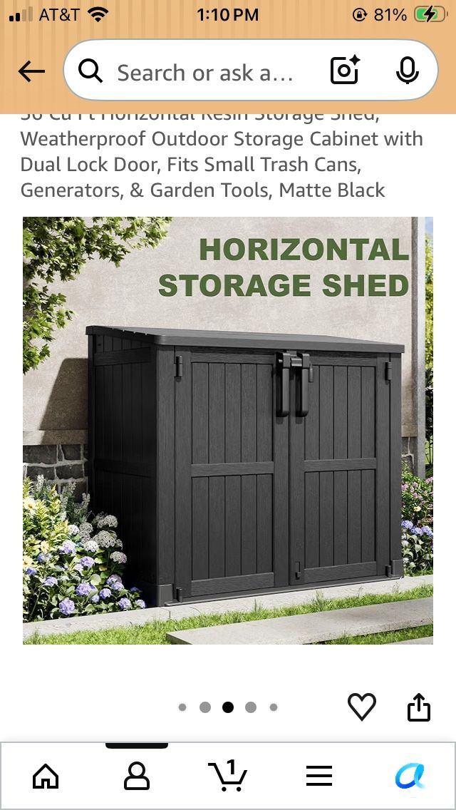 Horizontal Resin Outdoor Storage Shed Weatherproof Cabinet Matte Black