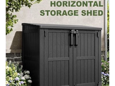 Horizontal Resin Outdoor Storage Shed Weatherproof Cabinet Matte Black