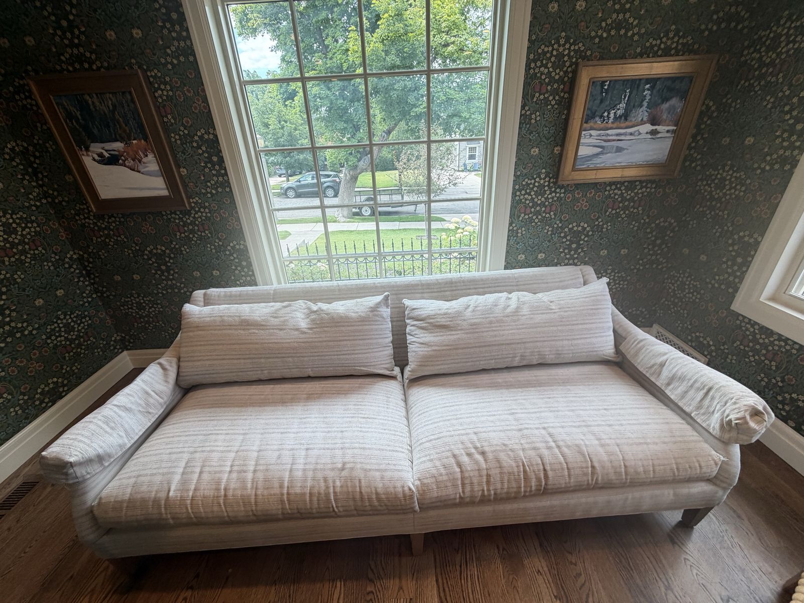 Lee Industries 2 Cushion Sofa Light Gray Stripes