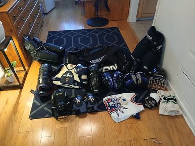 Easton Hockey Gear Lot with Bag, Pads, Gloves, Helmets and Jersey
