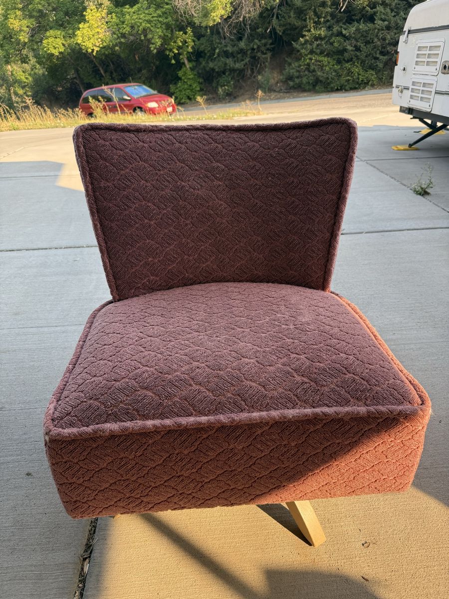 Vintage Kroehler Mid-Century Upholstered Armless Swivel Accent Chair