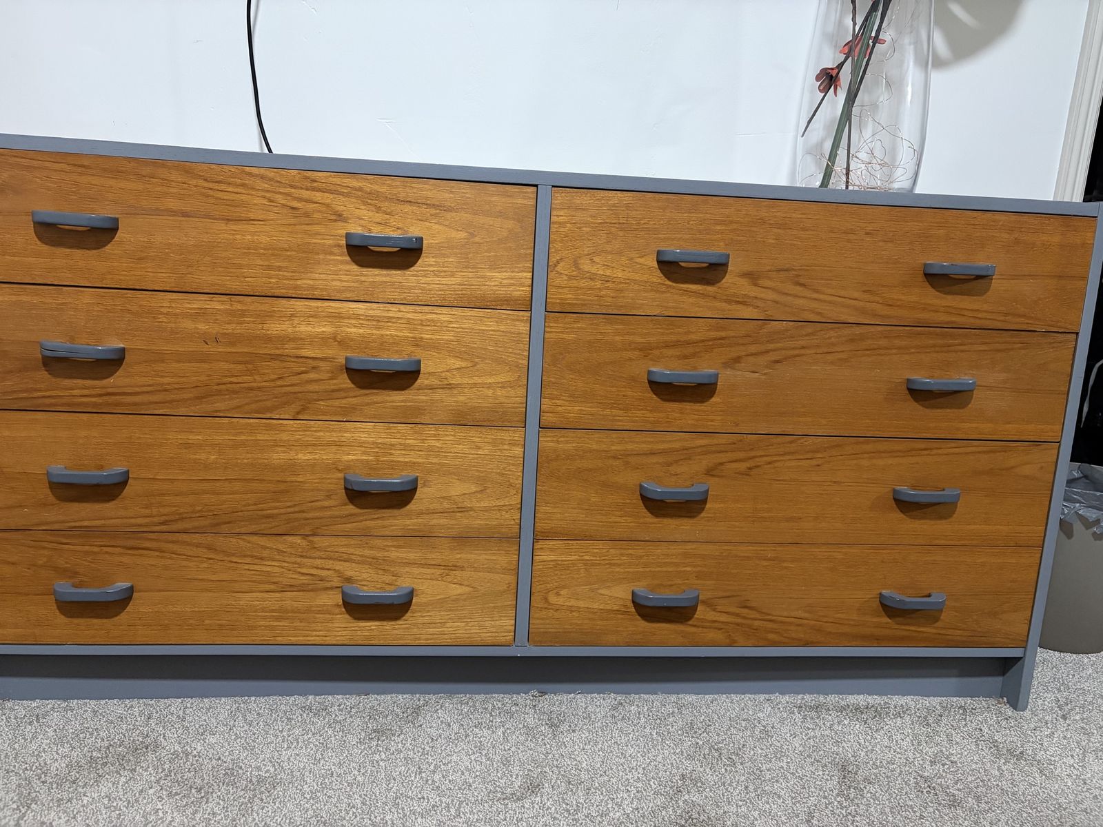 Mid-Century Modern Dual-Section 8-Drawer Dresser in Wood and Gray