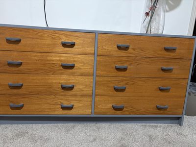 Mid-Century Modern Dual-Section 8-Drawer Dresser in Wood and Gray