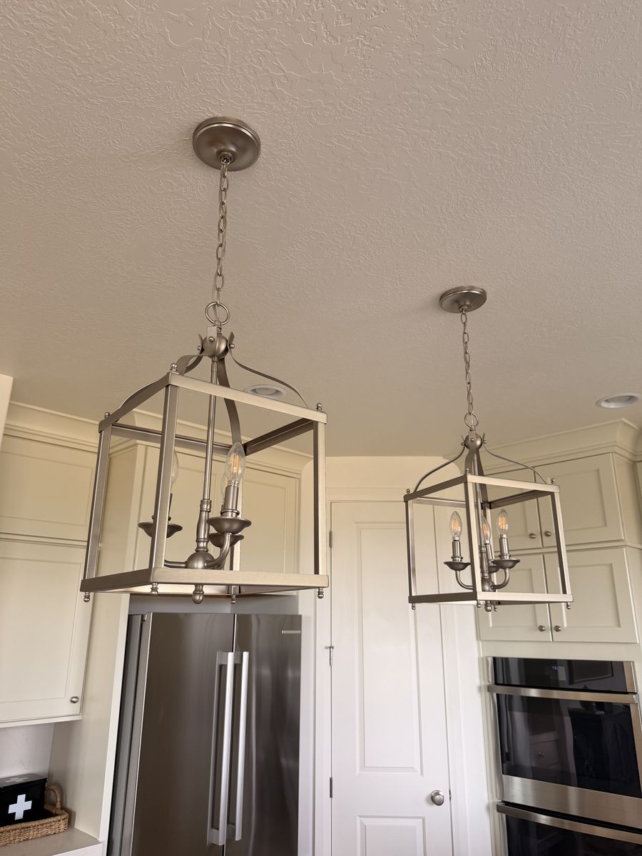 2 designer pendant lights and chandelier