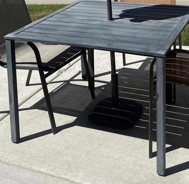 Black metal square patio table