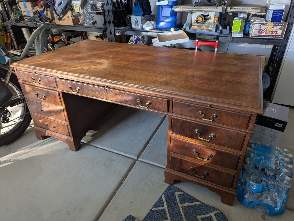 Vintage Mahogany Executive Desk with 9 Drawers - Great for Home Office or Restoration