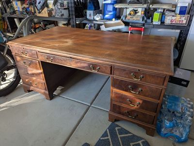 Vintage Mahogany Executive Desk with 9 Drawers - Great for Home Office or Restoration