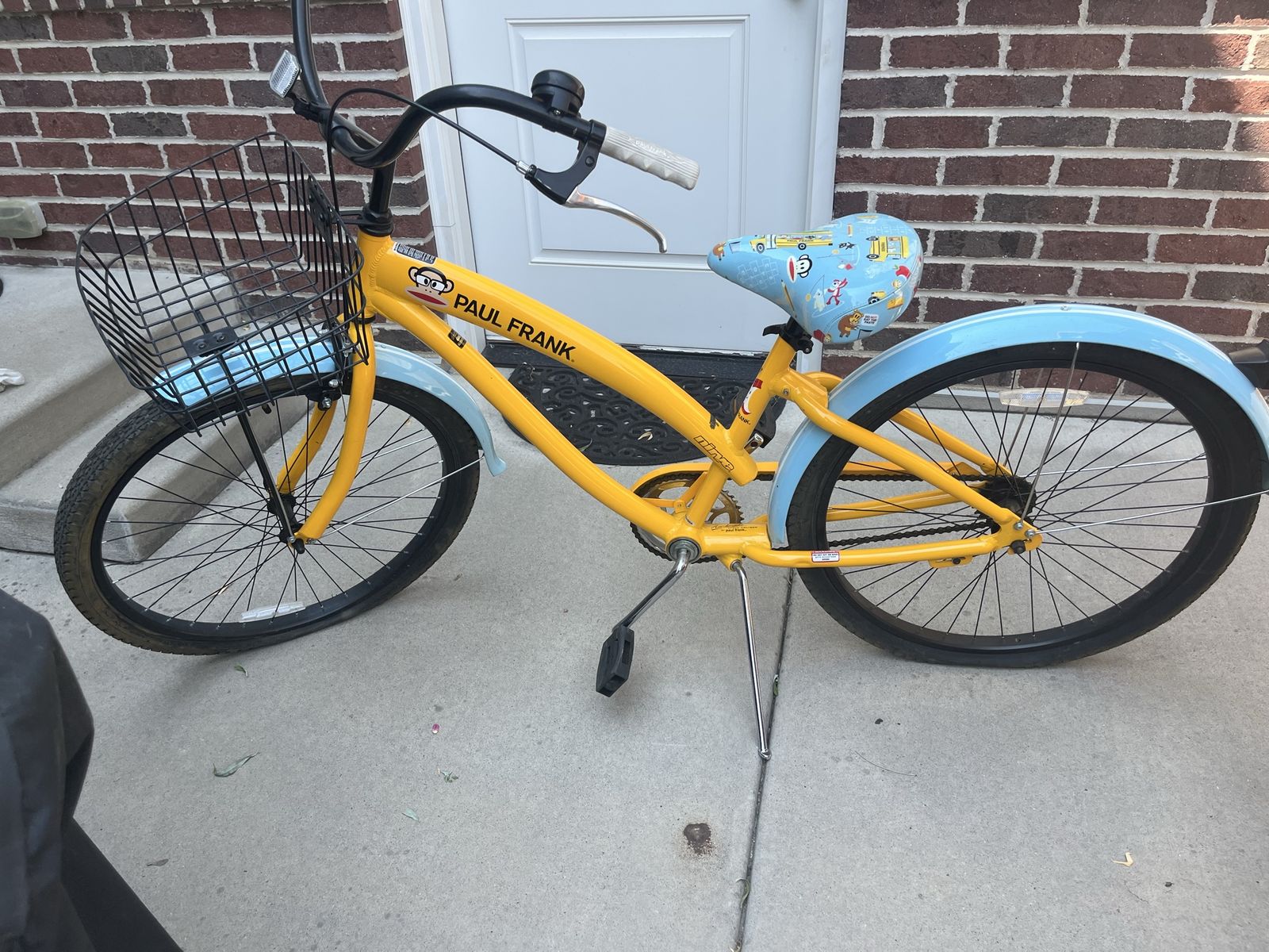 Paul Frank Beach Cruiser Bike - Yellow/Blue with Basket & Julius Monkey Seat