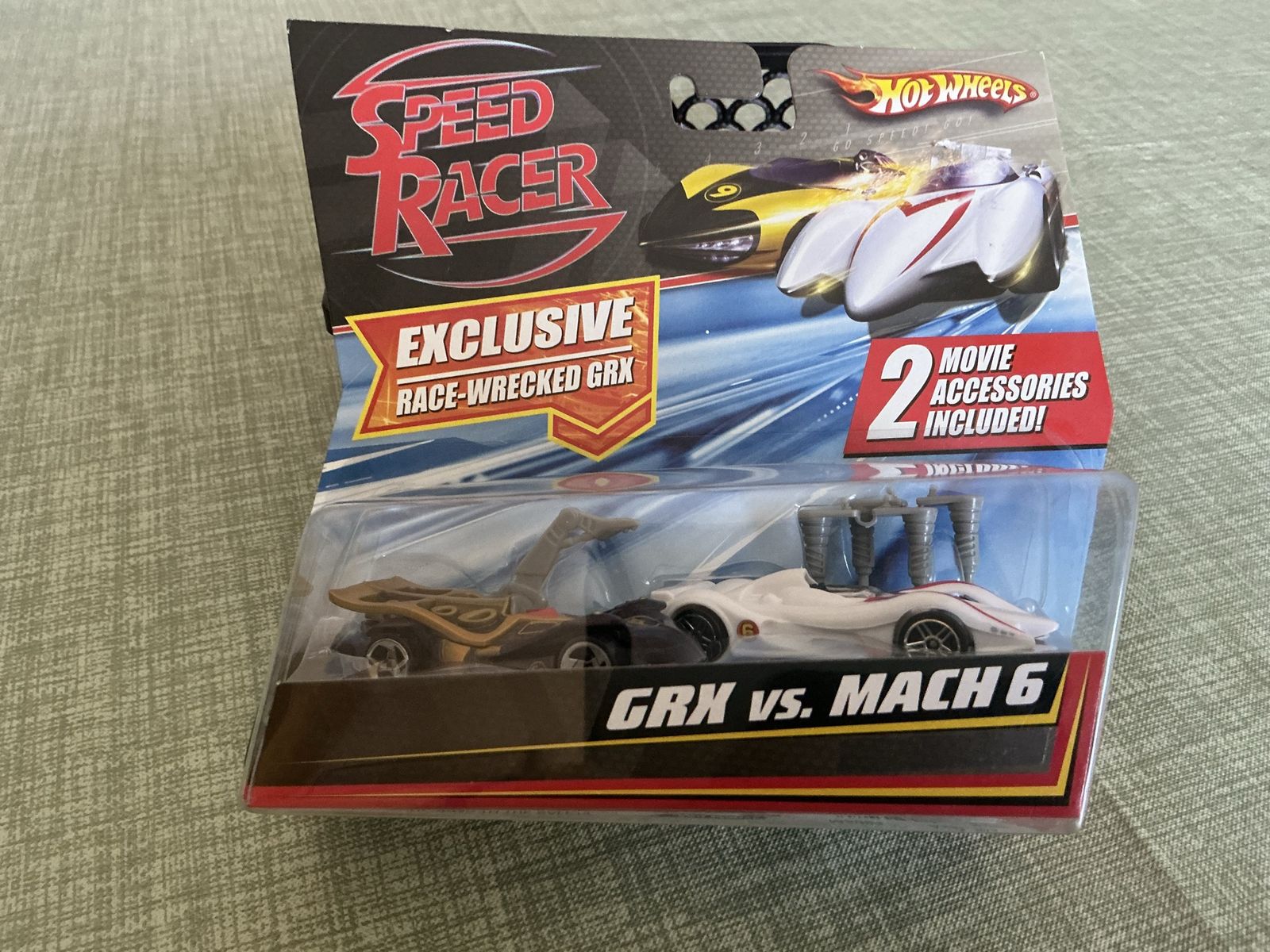 Hot Wheels Speed Racer Exclusive three car set. GRX vs Mach 6 Diecast Car Set and Mach 5 with jump jacks. 