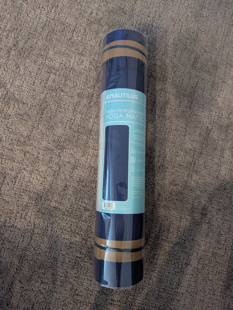 Nautilus High Performance Yoga Mat Ocean Blue 68"x24" 6mm Thick with Strap