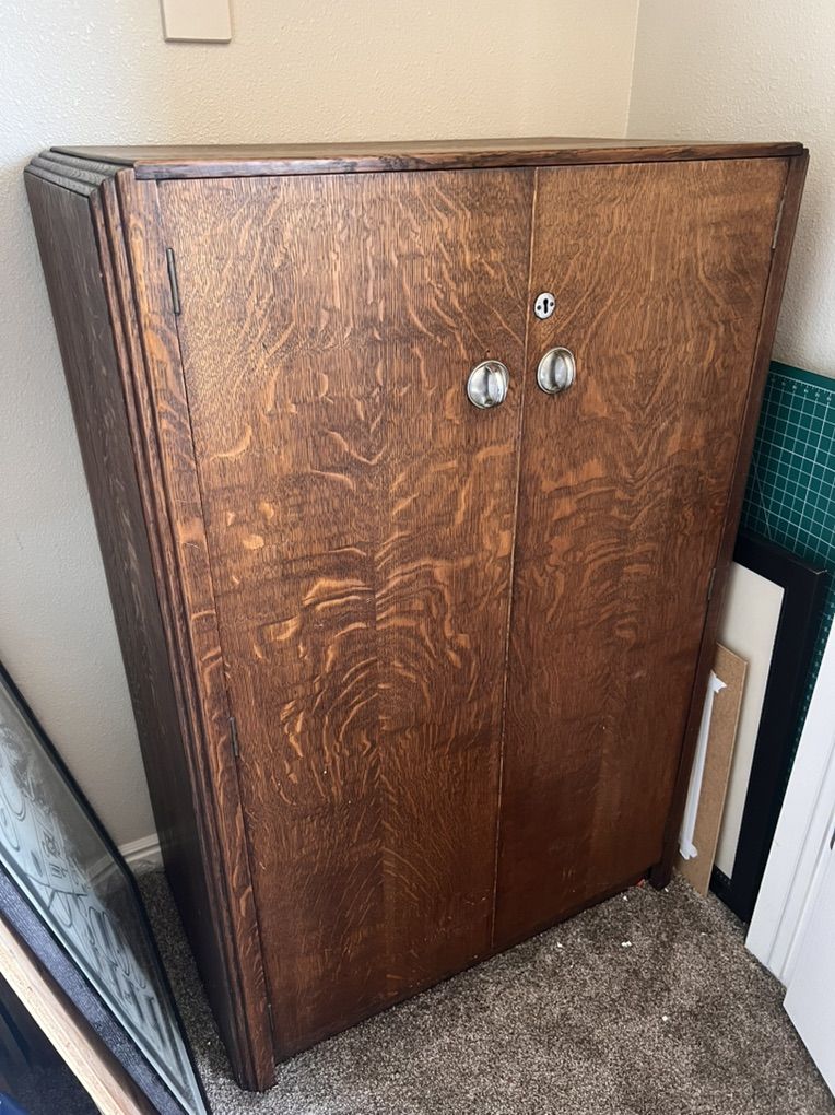 Vintage Art Deco Tiger Oak Cabinet