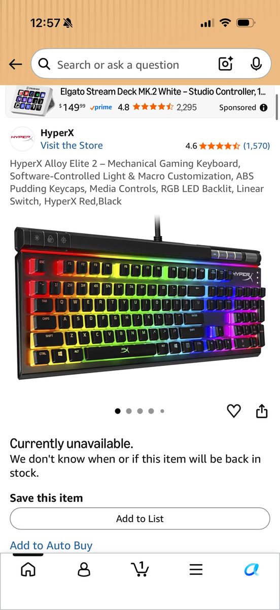 HyperX Alloy Elite 2 Mechanical Gaming Keyboard - RGB LED Backlit, Linear Switch, Red/Black