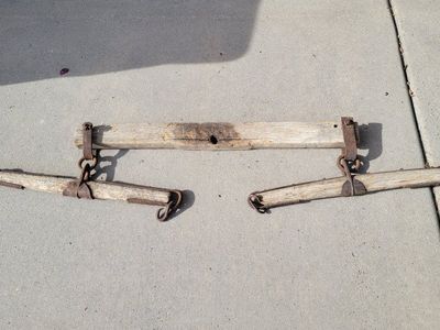 Vintage Wooden Doubletree Harness Yoke with Rusty Iron Hardware