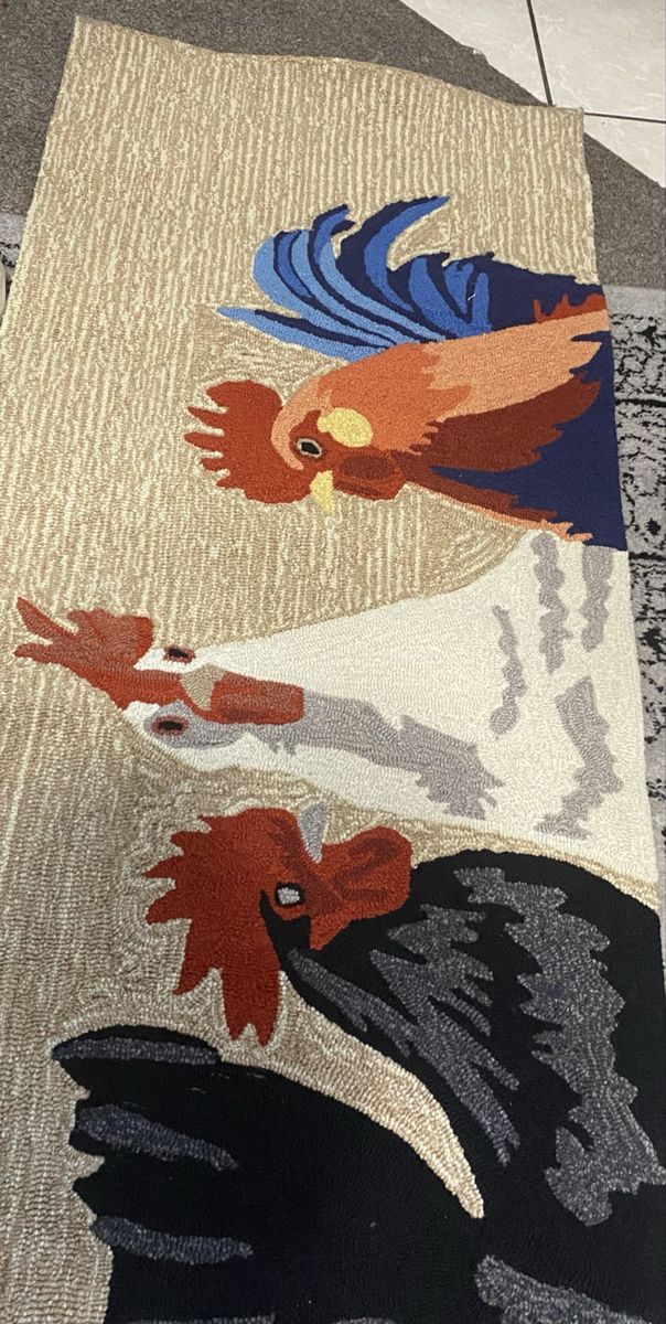 Rooster / Farmhouse Chicken Runner Rug 27" x 70" Beige, Colorful, Unique