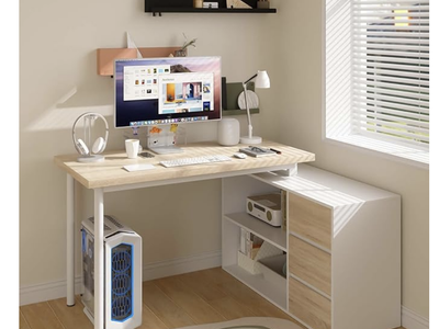 L Shaped Computer Desk, 47 Inch w/ File Drawers & Storage Shelves