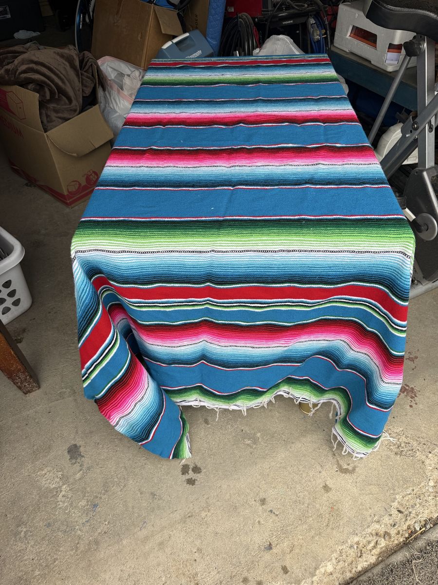 Bright Blue Striped Mexican Blanket Serape Throw