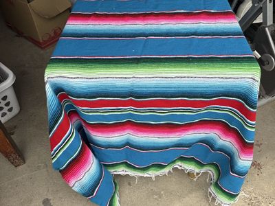 Bright Blue Striped Mexican Blanket Serape Throw