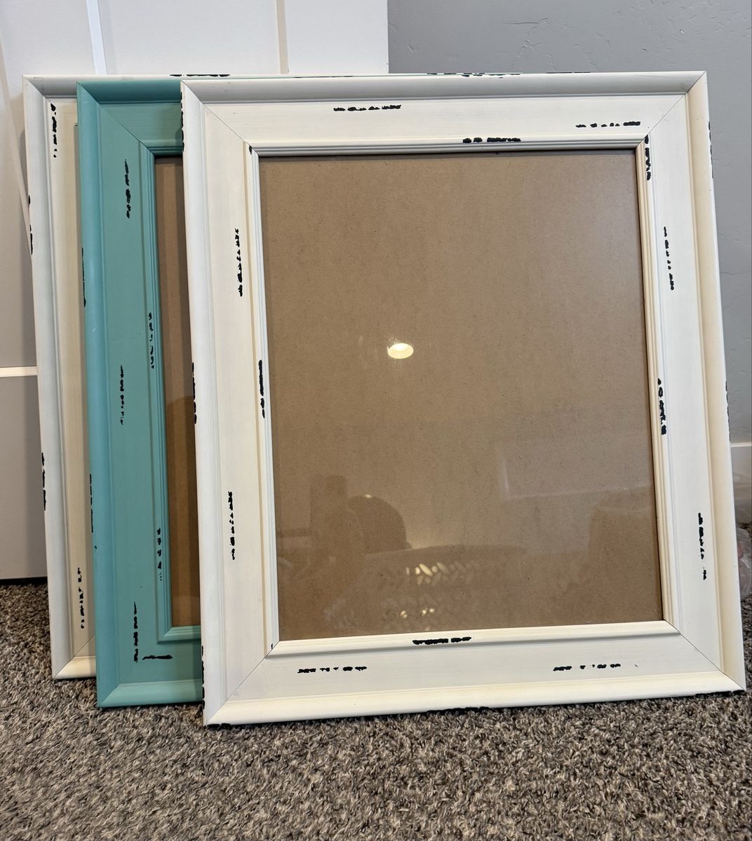 Distressed White & Teal Picture Frames (Set of 3) - Farmhouse Decor, Wall Art Display