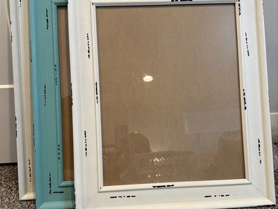 Distressed White & Teal Picture Frames (Set of 3) - Farmhouse Decor, Wall Art Display
