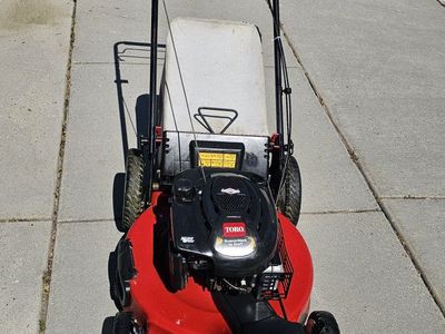 Toro Recycler 22-inch self-propelled gas lawn mower equipped with a Briggs & Stratton engine.