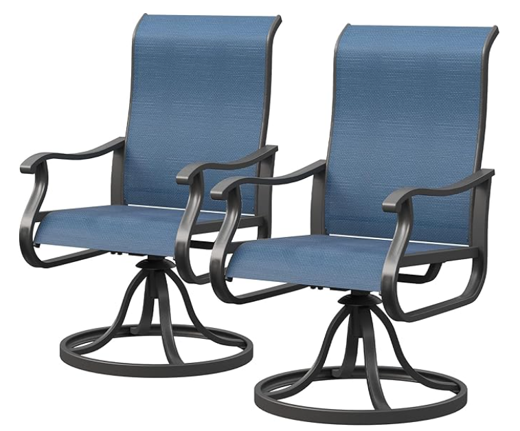 Patio Swivel Chairs Set of 2, High Back, All Weather Metal Rocking Frame for Lawn Garden Backyard, Navy Blue