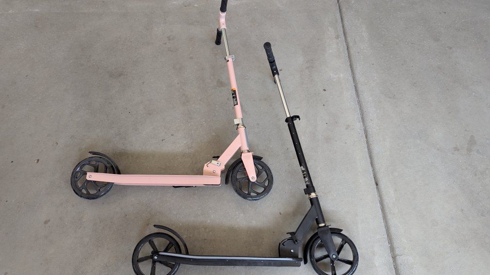 2 Kids Large Wheel Scooters - Pink & Black, Adjustable Handlebars, Foldable- $25 each or both for $40
