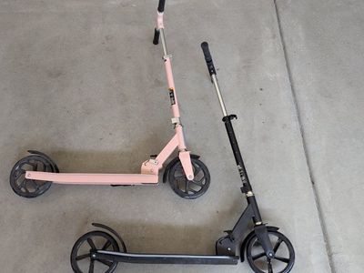 2 Kids Large Wheel Scooters - Pink & Black, Adjustable Handlebars, Foldable- $25 each or both for $40