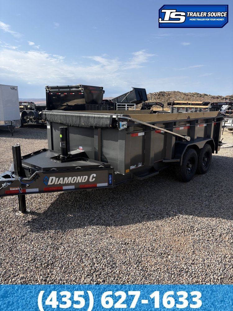 7x14 Diamond C LPT 207 Dump Trailer - 32" Sides - 15.5K GVWR - 14 Ply Tires, Hydraulic Jack(s), Long Arm Tarp